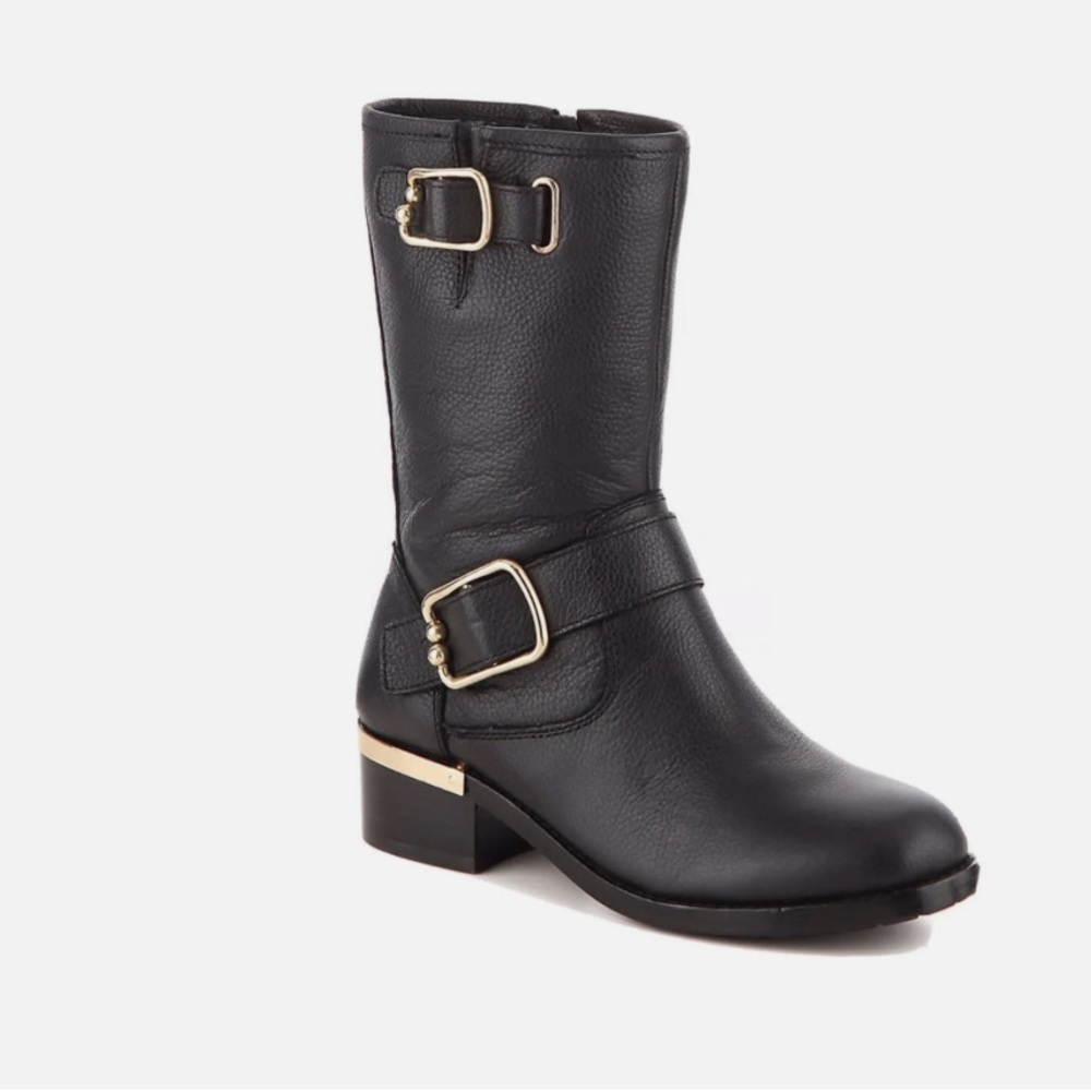 New Vince Camuto women's black leather wantilla moto boots size 5 NWT